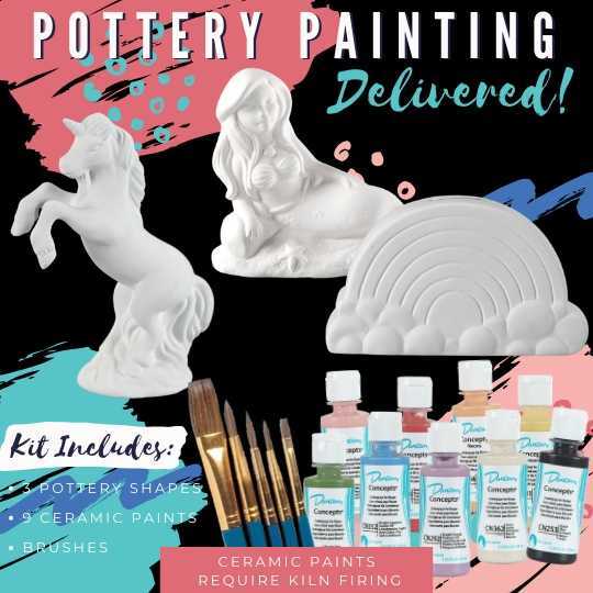 Pottery Bundles - DIY Art in a Box - includes 3-4 items to paint and  supplies
